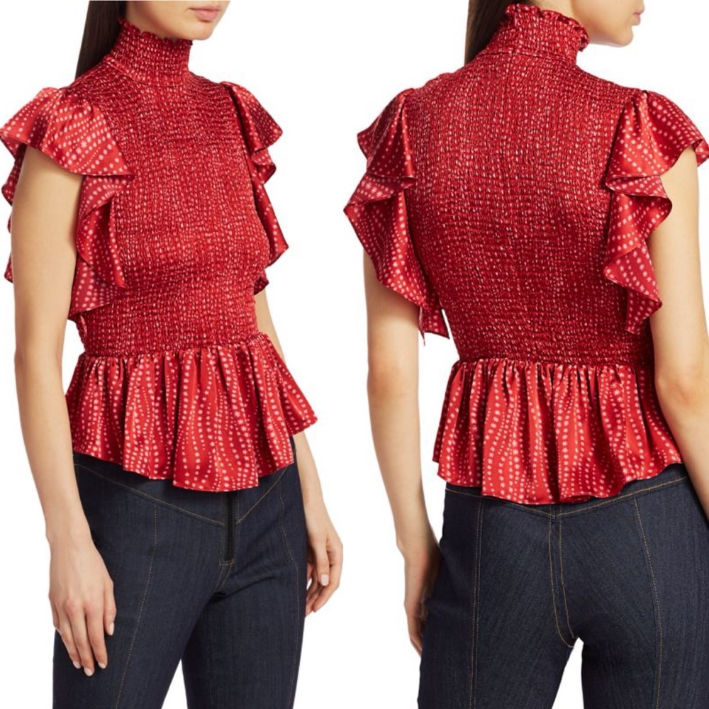 Cinq a Sept Kimiko Smocked Silk Top - Picture 2 of 13